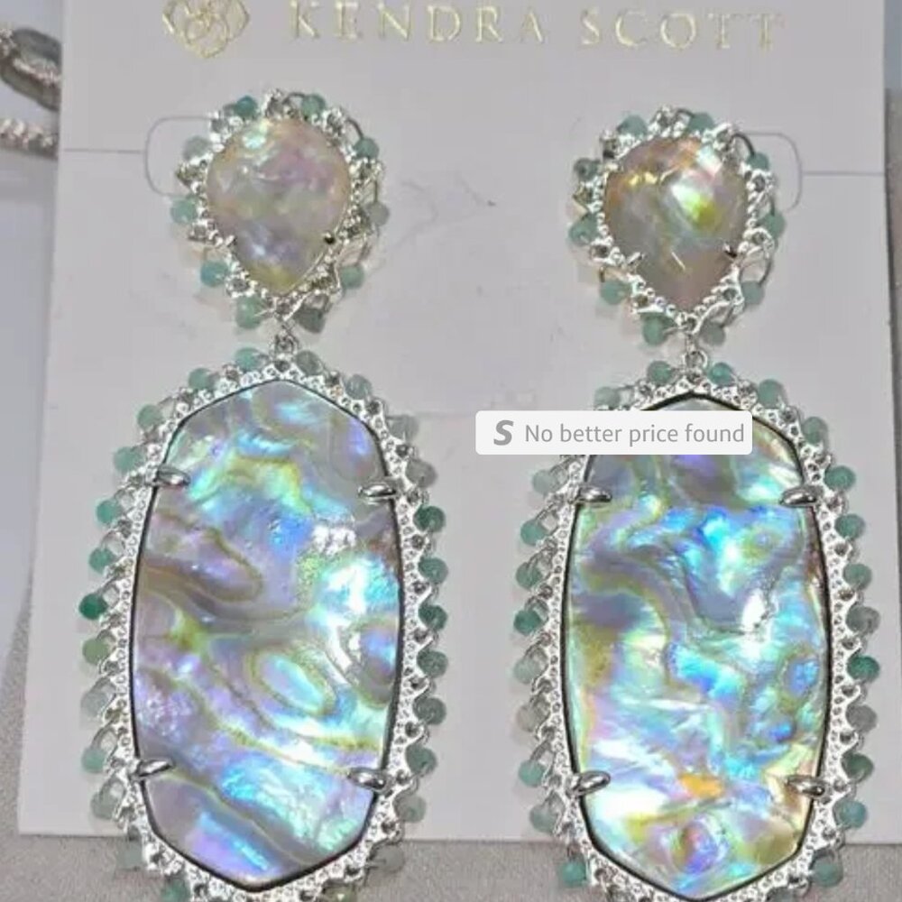 Kendra Scott Parsons Abalone Earrings Iridescent Dangle in Silver New